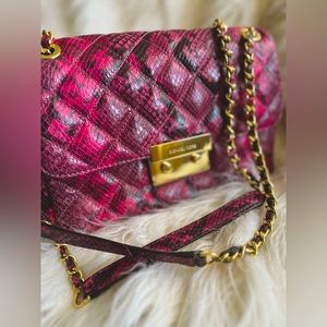 AUTHENTIC Michael Kors Sloan Pink Embossed Snake Print Quilted Adjustable Bag